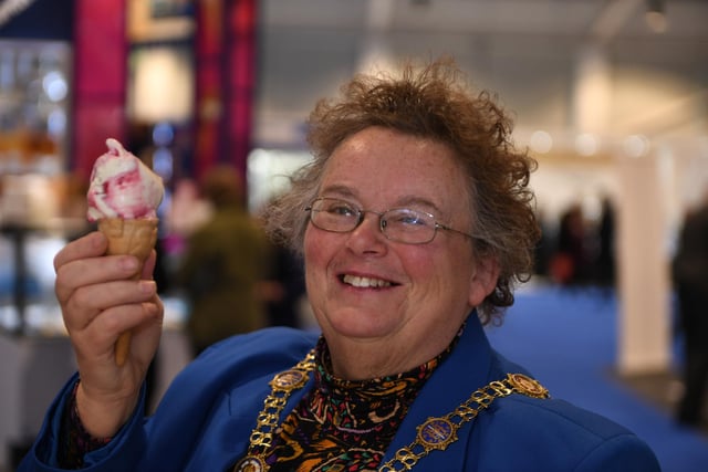 Harrogate Mayor Councillor Victoria Oldham enjoying an ice cream at the show