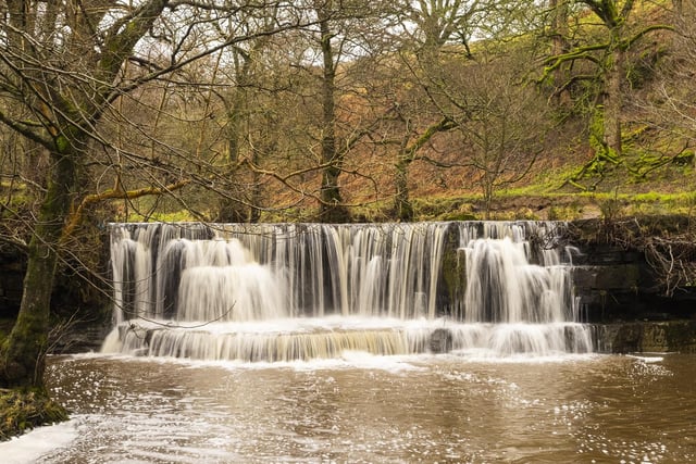 Lofthouse Waterfall in full flow during Autumn, in Nidderdale.