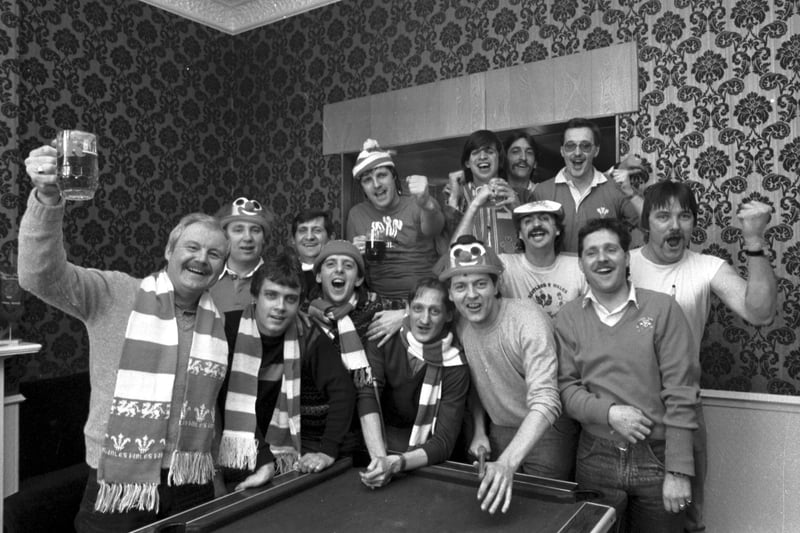 Welsh rugby supporters enjoy a beer in an Edinburgh bar the day before the Scotland v Wales Five Nations international at Murrayfield in March 1987.
