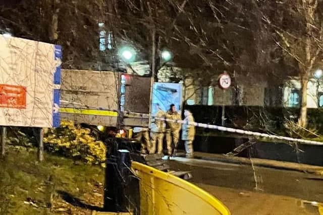 Bomb disposal teams at the scene of Leeds St James's Hospital