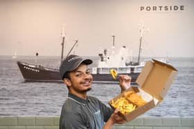 Some customers are already saying Portside Fish and Chips shop is the “best in town” since it opened in Harrogate. Pictured is shop manager Keldan Copeland inside the new shop. (Picture Gerard Binks)