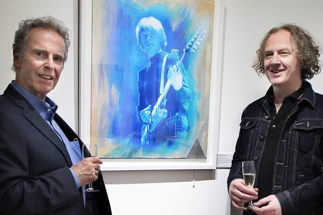 Photographer Gered Mankowitz and artist Christian Furr with one of their previous  stunning collaborations at RedHouse Originals Gallery in Harrogate. (Photo by giglens)
