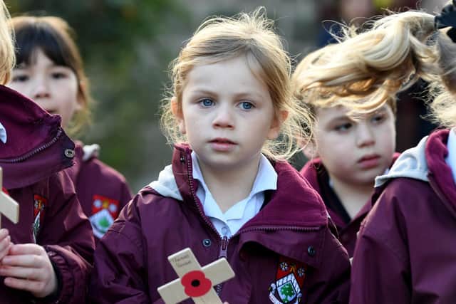 We will always remember -  Ashville College Prep School pupil Ottie taking part in the Harrogate school's mark Remembrance event. (Picture contributed)