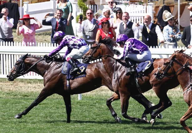 Oisin Murphy rides Shaquille, left, to victory over Little Big Bear in the Commonwealth Cup on the fourth day of Royal Ascot. Picture: Henry Nicholls/AFP via Getty Images