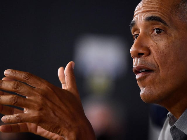 Former US President Barack Obama speaks at an event at the University of Strathclyde in Glasgow on November 8, 2021, during the COP26 UN Climate Change Conference. -