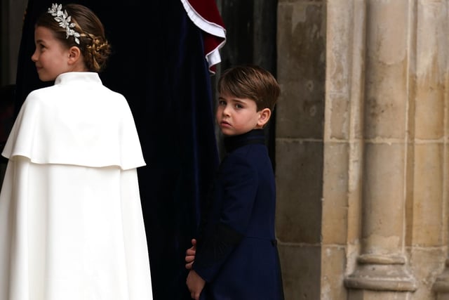 Prince Louis and Princess Charlotte arriving at Westminster Abbey ahead of the coronation ceremony of King Charles III and Queen Camilla.