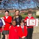 Head teacher Emma Ronicle with pupils at St Joseph’s Catholic Primary School and Nursery in Tadcaster