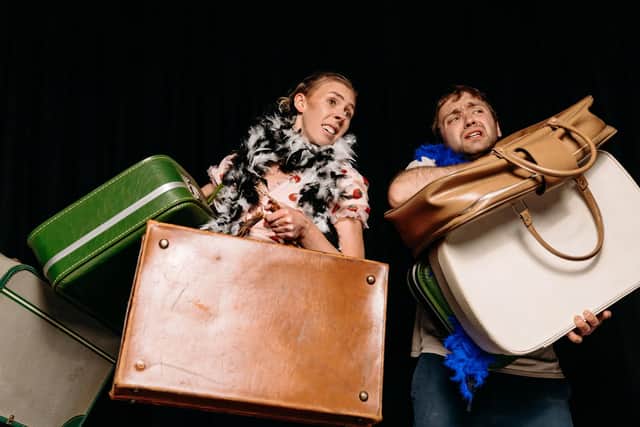The show centres on two baggage handlers who recreate a round-the-world journey, inspired by Hans Christian Andersen’s fairytale The Flying Trunk. Image: AI Narapol