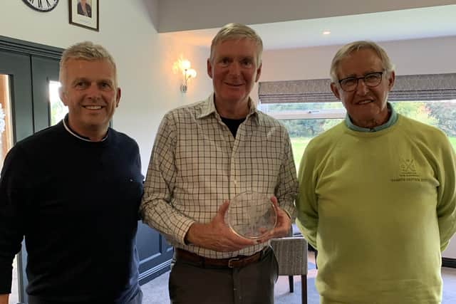 Masham GC's Rabbits Away Day winner Nic McElroy, centre, with captain Will I’Anson, left, and Rabbits Captain Alan Hodges.