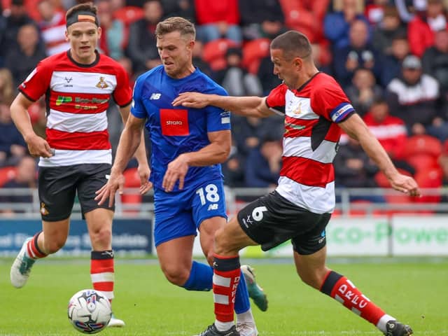Jack Muldoon on the attack during Harrogate Town's 1-0 League Two success at Doncaster Rovers. Pictures: Matt Kirkham
