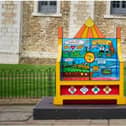 Dacre Braithwaite Primary School's winning chair sitting proudly outside the Tower of London