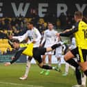 Josh March fails to capitalise on a dangerous ball into the penalty area during Harrogate Town's 2-1 home defeat to Crawley Town. Pictures: Matt Kirkham