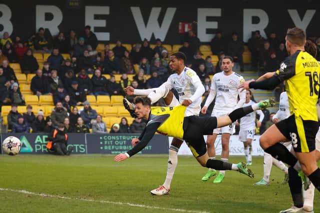 Josh March fails to capitalise on a dangerous ball into the penalty area during Harrogate Town's 2-1 home defeat to Crawley Town. Pictures: Matt Kirkham