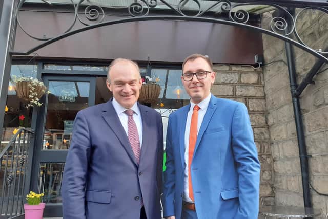 Lib Dem leader Ed Davey MP, left, with the party's Harrogate and Knaresborough candidate Tom Gordon in Harrogate today. (Picture Graham Chalmers)