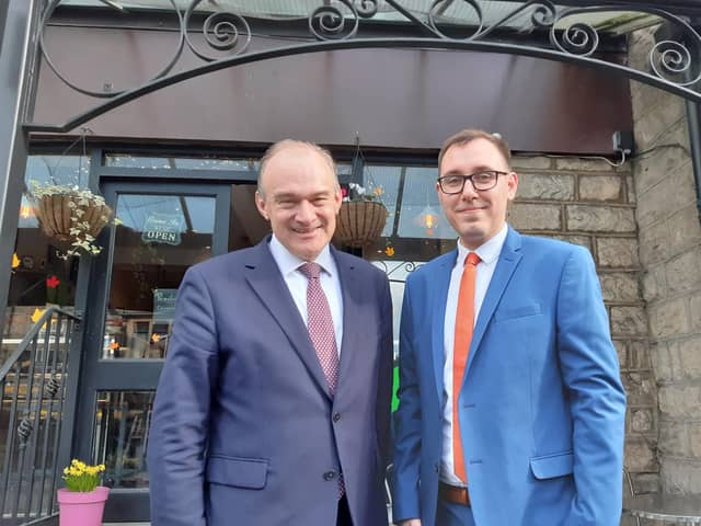 Lib Dem leader Ed Davey MP, left, with the party's Harrogate and Knaresborough candidate Tom Gordon in Harrogate today. (Picture Graham Chalmers)
