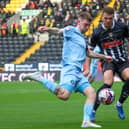 Matty Daly came close to scoring late on, but Harrogate Town rarely threatened the home goal during Saturday's 1-0 defeat at Notts County. Pictures: Matt Kirkham
