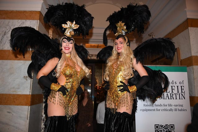The stilt ladies entertaining guests at The Friends of Alfie Martin ball held at the DoubleTree by Hilton Harrogate Majestic Hotel