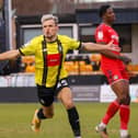Josh March celebrates after scoring for Harrogate Town against Newport County during the 2020/21 campaign. Picture: Matt Kirkham