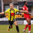 Josh March celebrates after scoring for Harrogate Town against Newport County during the 2020/21 campaign. Picture: Matt Kirkham