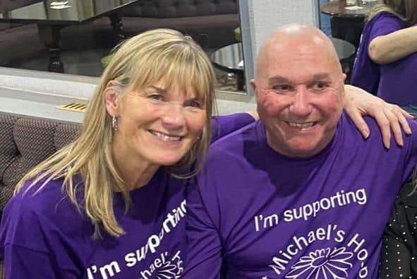 After that haircut - Graeme Fenwick with his wife Linda who wanted to fundraise for Harrogate's Saint Michael's Hospice.