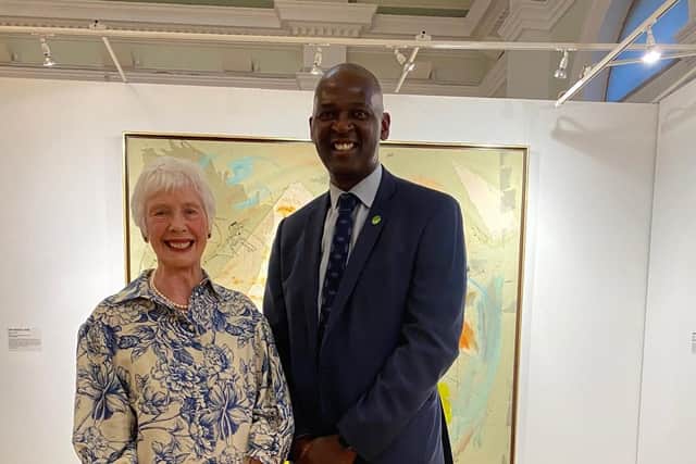Friends of the Mercer Art Gallery'' former chair Judith Thomas with Harrogate Borough Council's chief executive Wallace Sampson.