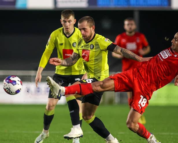 Harrogate Town midfielder Alex Pattison in action against Leyton Orient. Pictures: Matt Kirkham