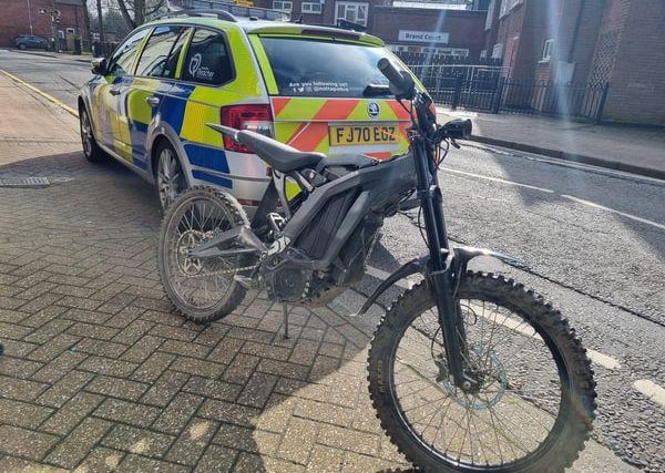 Police said: "Mr Sur-Ron rider was not expecting to bump into Reacher and the roads policing unit in Stanton Hill. He certainly didn't expect us to find him hiding in a shop after trying to get away. One under arrest for failing to stop, dangerous driving,no insurance and driving whilst disqualified. Naughty boy!"