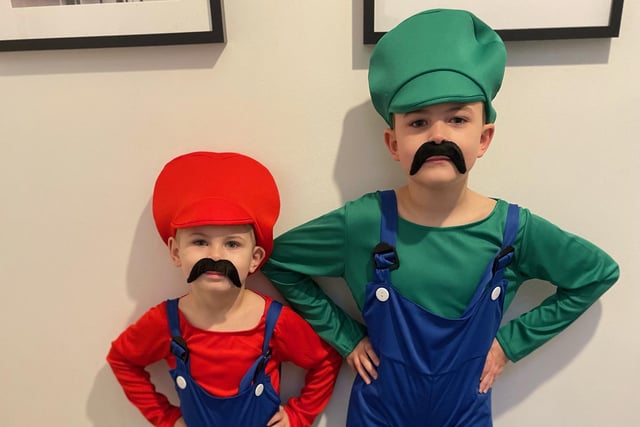 Harley Clarke (aged four) as Mario and Mason Cooper (aged seven) as Luigi