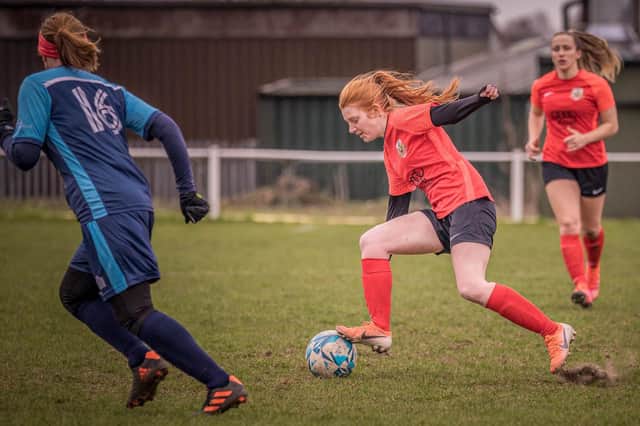Action from Knaresborough Town Women's West Riding County Women's Football League Division Four success over Field AFC Ladies at Manse Lane. Picture: Caught Light Photography