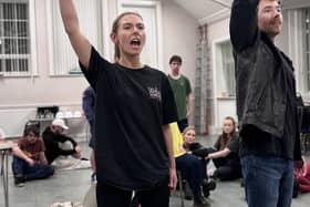 Ellie Morrow in rehearsals for We Will Rock You