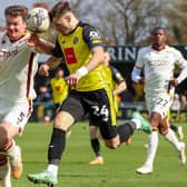 Josh March opened the scoring the last time Harrogate Town went head-to-head with Yorkshire rivals Bradford City at Wetherby Road, setting his team on their way to a 3-0 victory. Pictures: Matt Kirkham