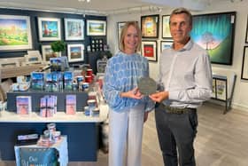 Artist Lucy Pittaway with husband Neil and the award