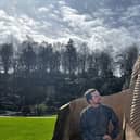 Karl and his "Hungry Barn Owl Seat" sculpture