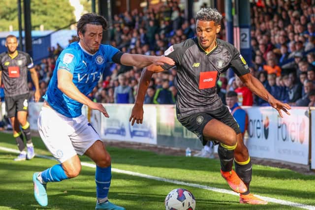 Striker Dior Angus was introduced late in the second half as Harrogate Town played out a goalless draw at Stockport County.