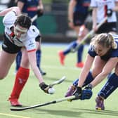 Harrogate Hockey Club Ladies 1s' Jacs Smith in action against Bowdon on the final day of the 2023/24 season. Pictures: Gerard Binks