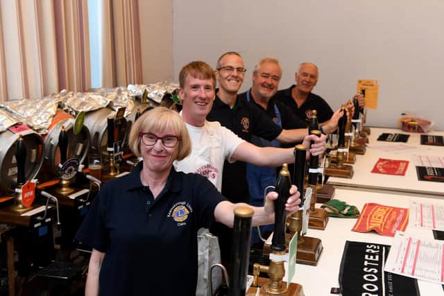 Flashback to some of the Knaresborough Lions Beer Festival team in 2021 - Claire Marshall, Matt Walker, Martin Brock, Nigel Perry and Mike Pyle.