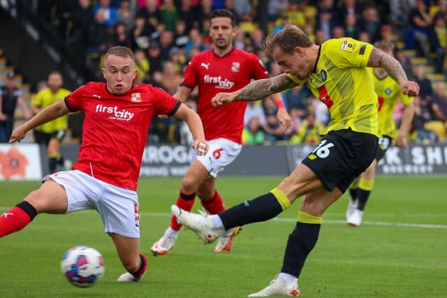 Harrogate Town midfielder Alex Pattison has been struggling with a leg injury sustained during the Sulphurites' 3-0 win over Swindon on the opening day of 2022/23. Picture: Matt Kirkham