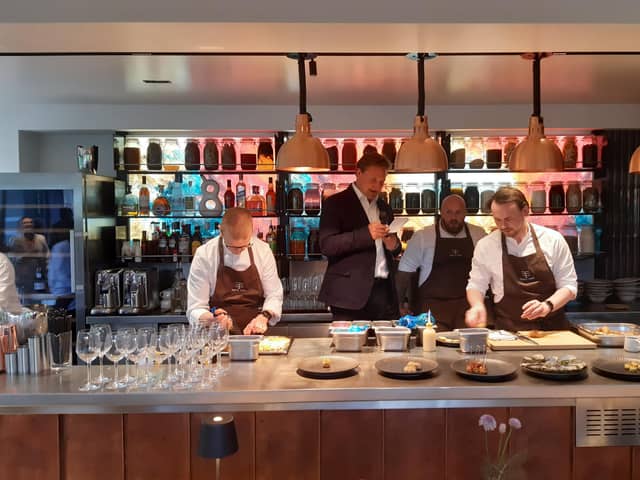 Rudding Park's Matthew Mackaness with acclaimed chef Adam Degg and his team at last night's preview of new restaurant FIFTY TWO in Harrogate. (Picture Graham Chalmers)