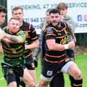 Max Sharp on the charge during Harrogate Pythons' narrow Yorkshire Two defeat to Bramley Phoenix. Picture: Submitted