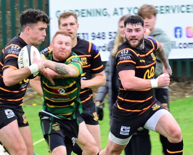 Max Sharp on the charge during Harrogate Pythons' narrow Yorkshire Two defeat to Bramley Phoenix. Picture: Submitted