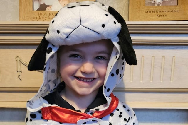 Keira (aged six) dressed up as a dalmatian from 101 Dalmatians