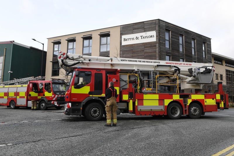 Fire fighters at the scene of Harrogate's famous pastry, tea and coffee company Bettys & Taylors at Plumpton Park near Starbeck. (Picture Gerard Binks)