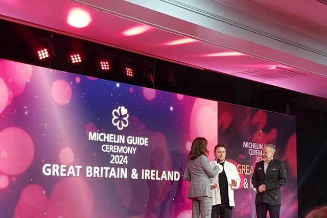 Joshua Overington of Mýse accepting the restaurants first Michelin Star award.