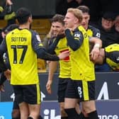 Harrogate Town players celebrate during Easter Monday's 5-1 home success over Gillingham. Pictures: Matt Kirkham