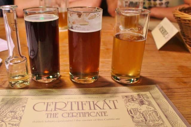 Lining up the beer flight during a brewery tour with Beer Prague. Image: Beer Prague