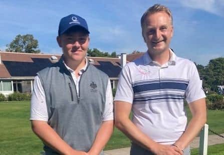 Harrogate GC Junior Captain, Harvey Auckland, left, prepares to take on Sam Everson, captain of the Past Juniors. Picture: Submitted