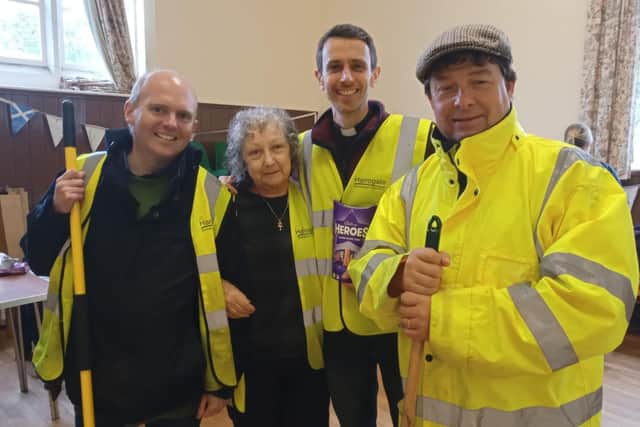 The Big Help Out in Starbeck, Harrogate - Chris Watt of Starbeck Residents Association, Chrissie Holmes, the Reverend Phil Carman of St Andrew's Church and  Coun Chris Aldred, Deputy Mayor of Harrogate.