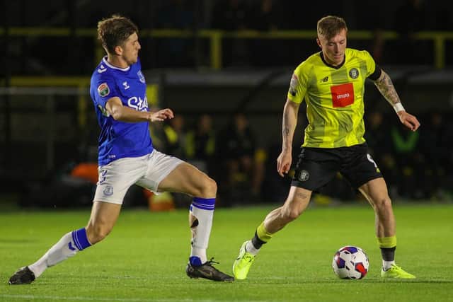 On-loan Huddersfield Town forward Danny Grant in action for Harrogate Town during Tuesday's EFL Trophy clash with Everton U21s.