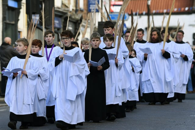 Palm Sunday procession from Ripon Market Square to the Cathedral.
