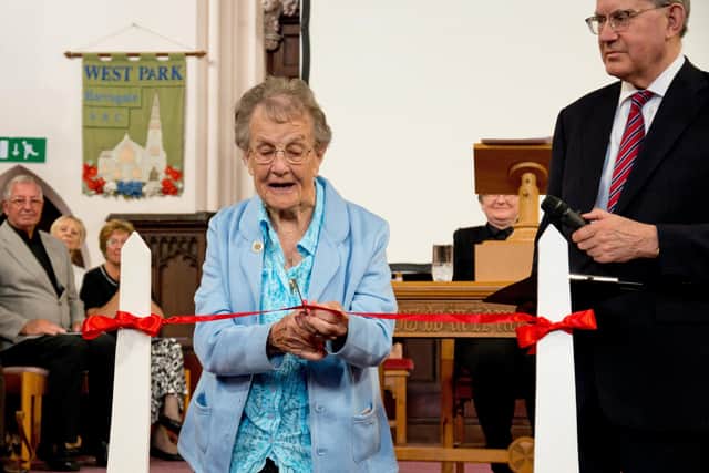 Flashback to the beginning - Harrogate war veteran Sheila Pantin, 100, launches the celebrations to mark the war memorial's centenary at West Park United Reformed Church.  (Picture contributed)